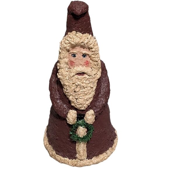 Vintage 1990 's paper mache Santa Claus with wreath Christmas Holiday hand-made - Picture 1 of 10